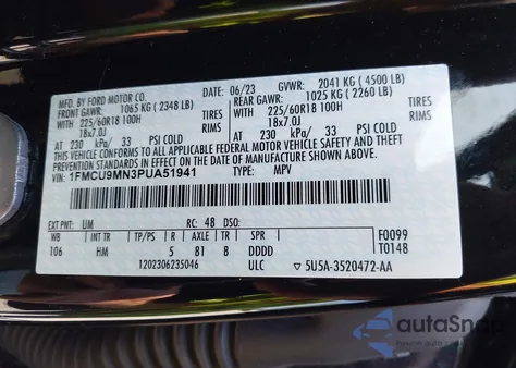 2023 Ford Escape St-Line из США, поврежденный, VIN 1FMCU9MN3PUA51941